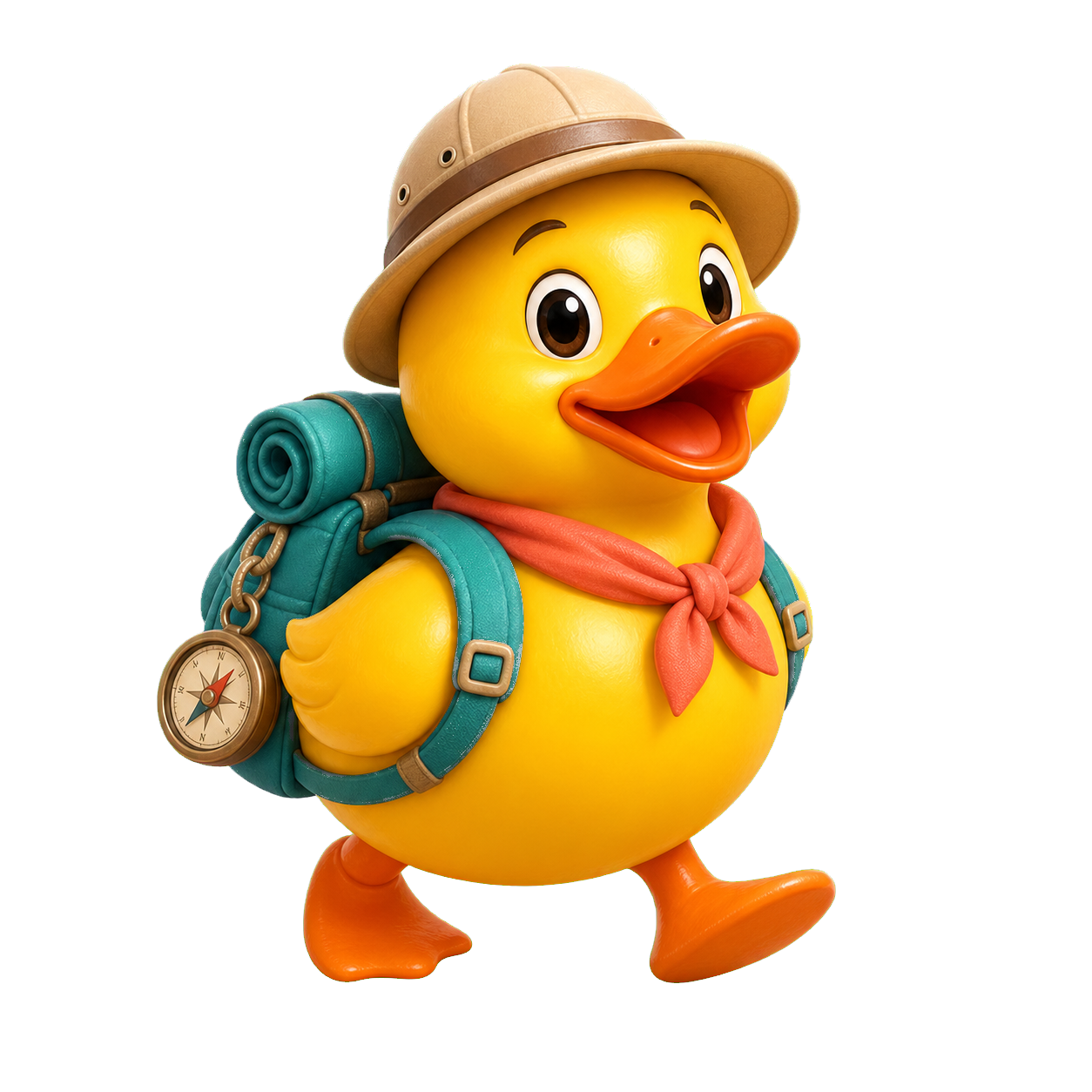 A cheerful rubber duck ready for an adventure